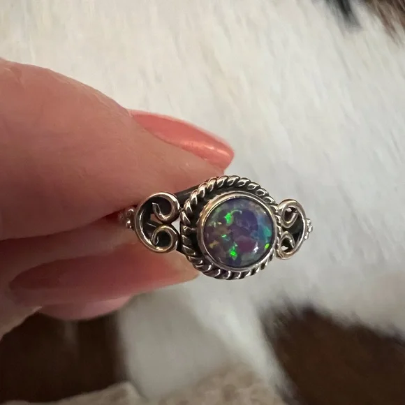 ❤️ Gorgeous Opal Navajo Style Western Artisan Sterling Silver Ring Size 6.75 - Picture 5 of 13